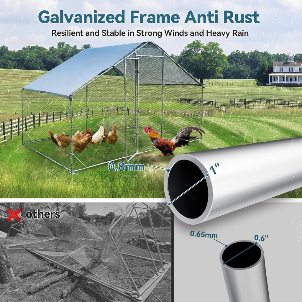 PETSFIT Large Metal Chicken Coop Walk-In with Anti-Rust Durable Steel  Hen House