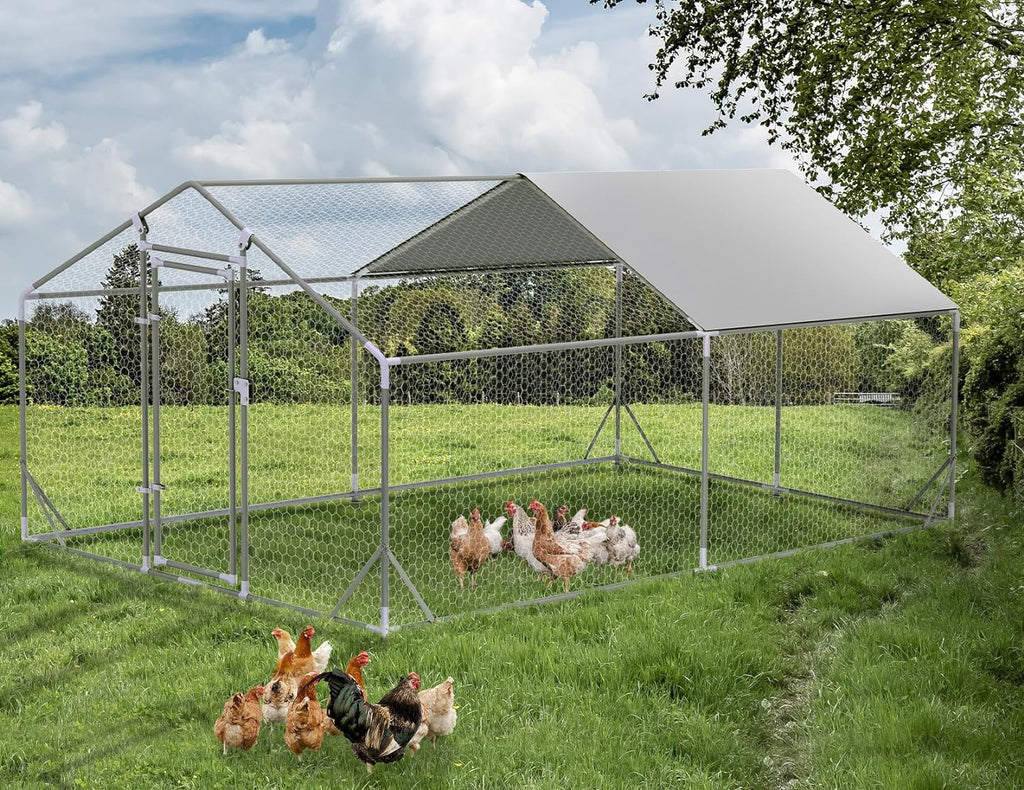 PETSFIT Metal Chicken Coop with Anti-Rust Durable Steel & 420D Anti-Ultraviolet Waterproof Cover
