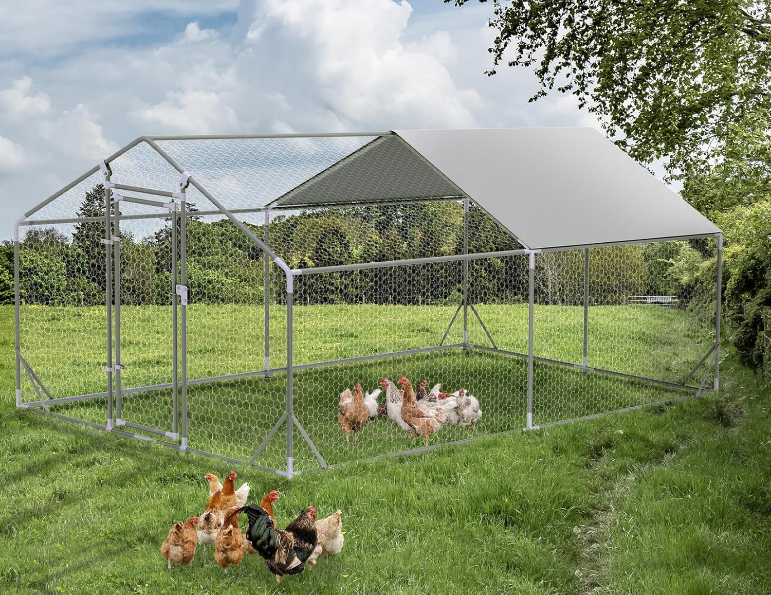 PETSFIT Metal Chicken Coop with Anti-Rust Durable Steel & 420D Anti-Ultraviolet Waterproof Cover