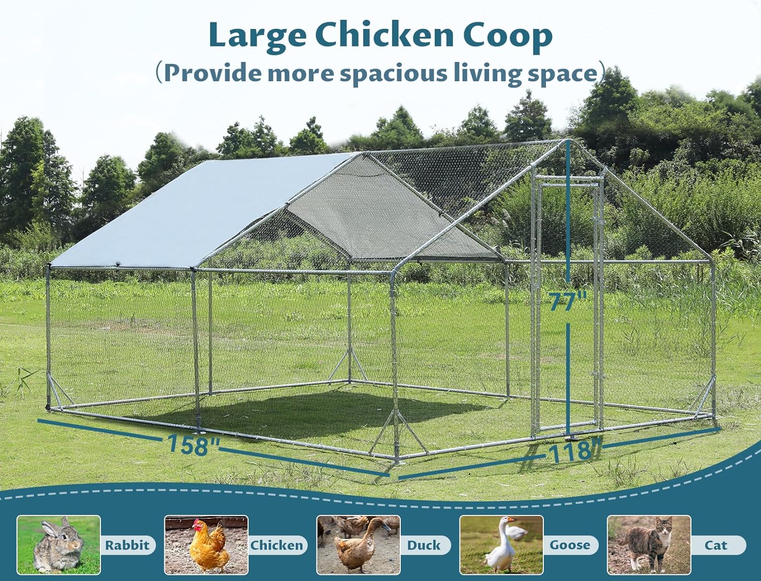 PETSFIT Metal Chicken Coop with Anti-Rust Durable Steel & 420D Anti-Ultraviolet Waterproof Cover