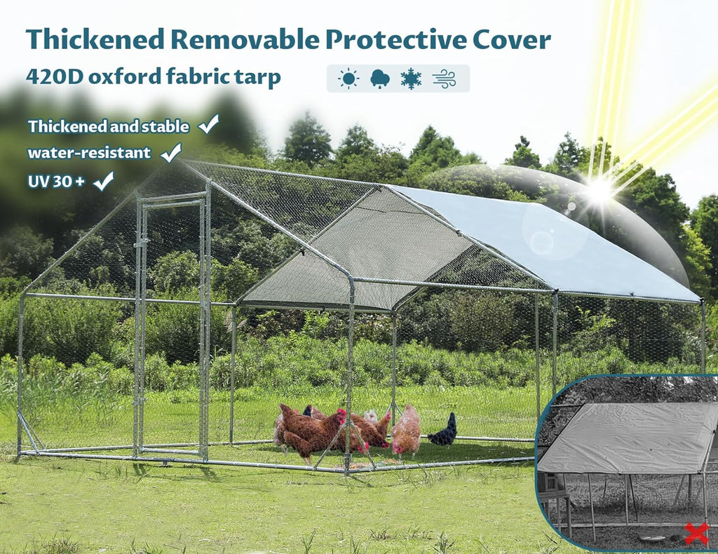 PETSFIT Metal Chicken Coop with Anti-Rust Durable Steel & 420D Anti-Ultraviolet Waterproof Cover