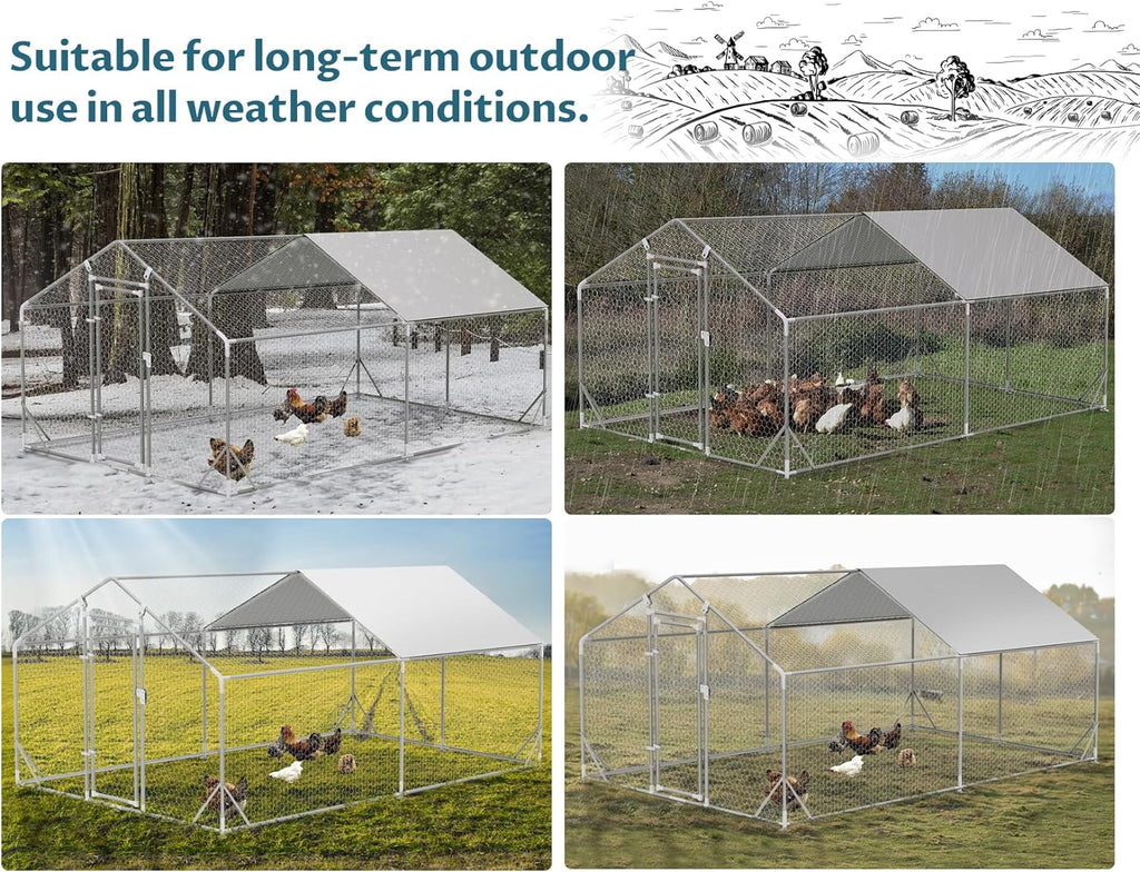 PETSFIT Metal Chicken Coop with Anti-Rust Durable Steel & 420D Anti-Ultraviolet Waterproof Cover