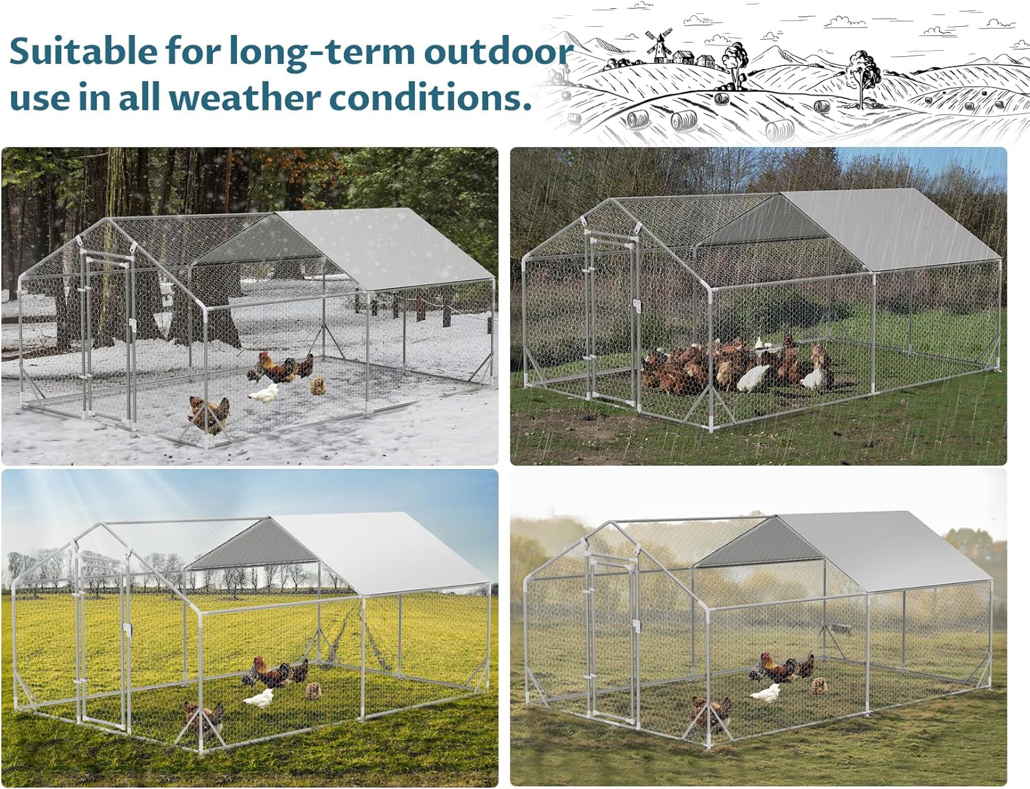 PETSFIT Metal Chicken Coop with Anti-Rust Durable Steel & 420D Anti-Ultraviolet Waterproof Cover