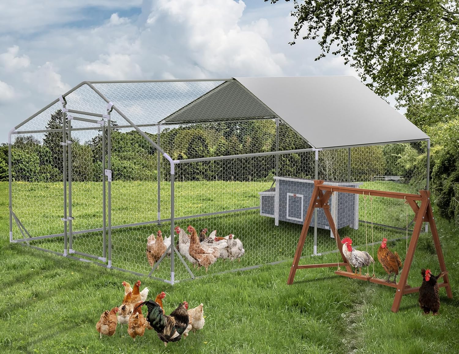 PETSFIT Metal Chicken Coop with Anti-Rust Durable Steel & 420D Anti-Ultraviolet Waterproof Cover