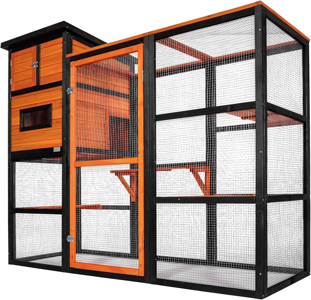PETSFIT Outdoor Wooden Chicken Coop Hen House Ramps Run Nesting Box 4 Access