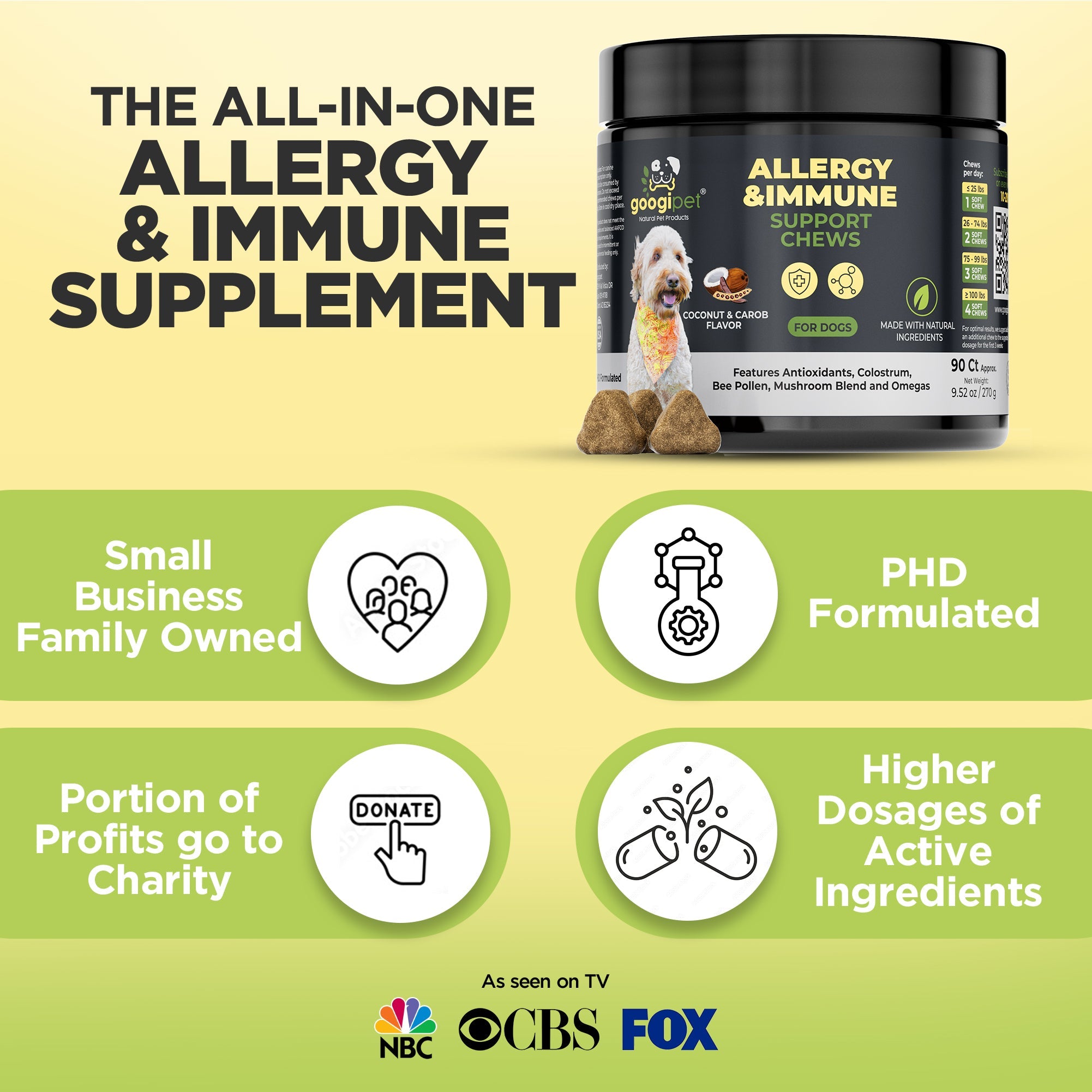 Googipet Allergy & Immune Support Chews for Dogs (Coconut & Carob Flavor)