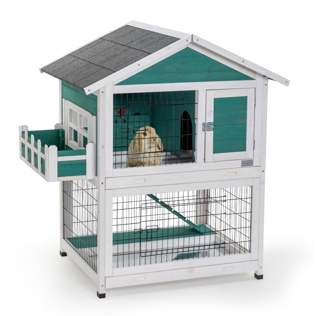 Petsfit 2 Story Rabbit Hutch with Trays Outdoor Weatherproof, Bunny Cage with Openable Roof