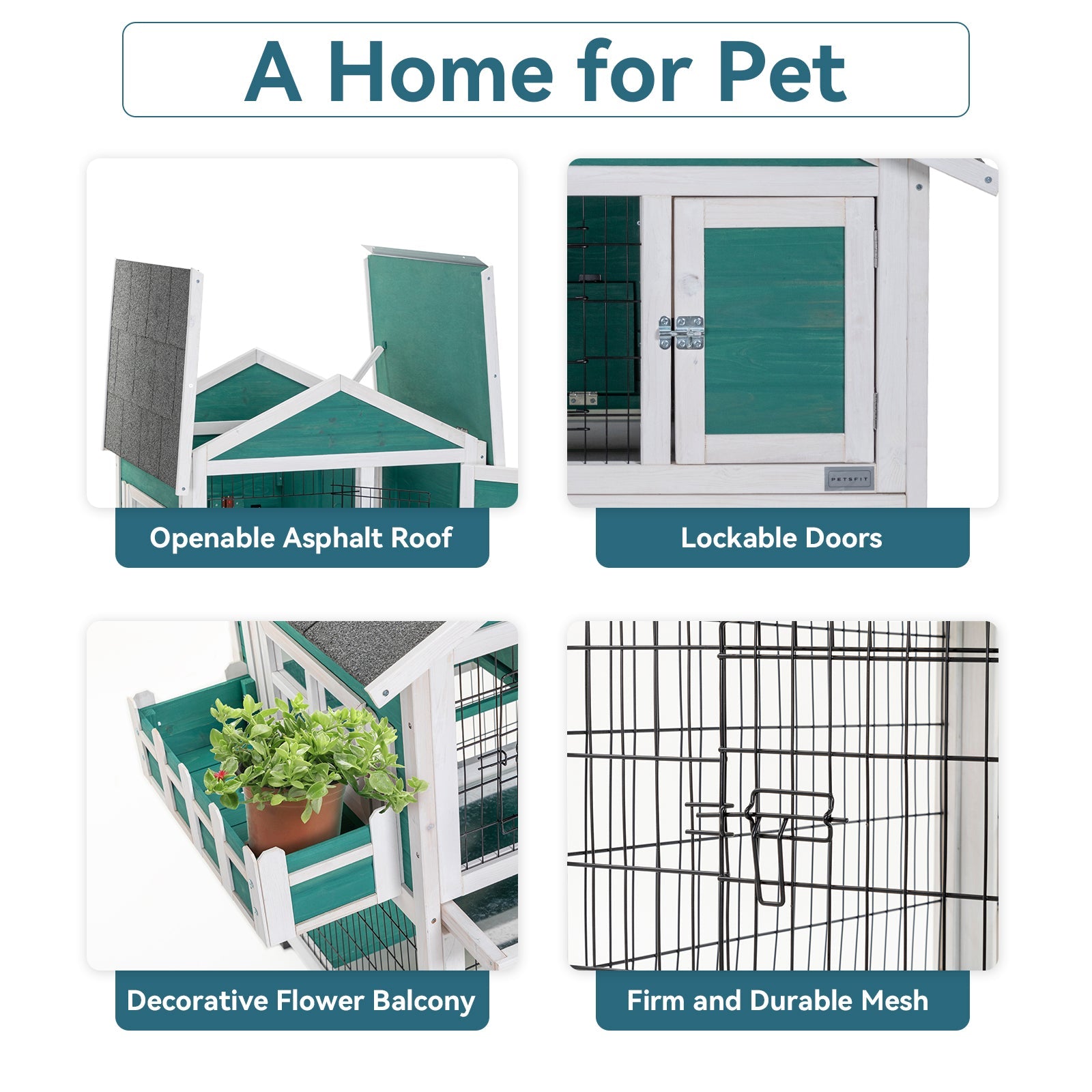 Petsfit 2 Story Rabbit Hutch with Trays Outdoor Weatherproof, Bunny Cage with Openable Roof