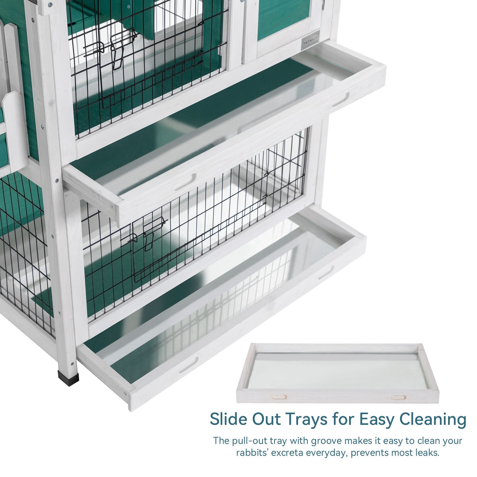 Petsfit 2 Story Rabbit Hutch with Trays Outdoor Weatherproof, Bunny Cage with Openable Roof