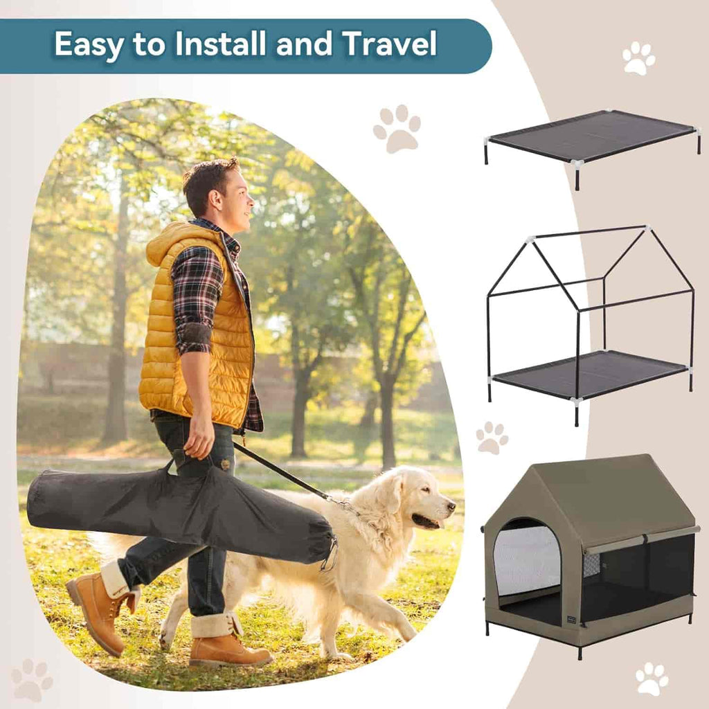 PETSFIT Modern Dog House 36 Inch Portable Large Dog House Featuring Elevated Dog Bed