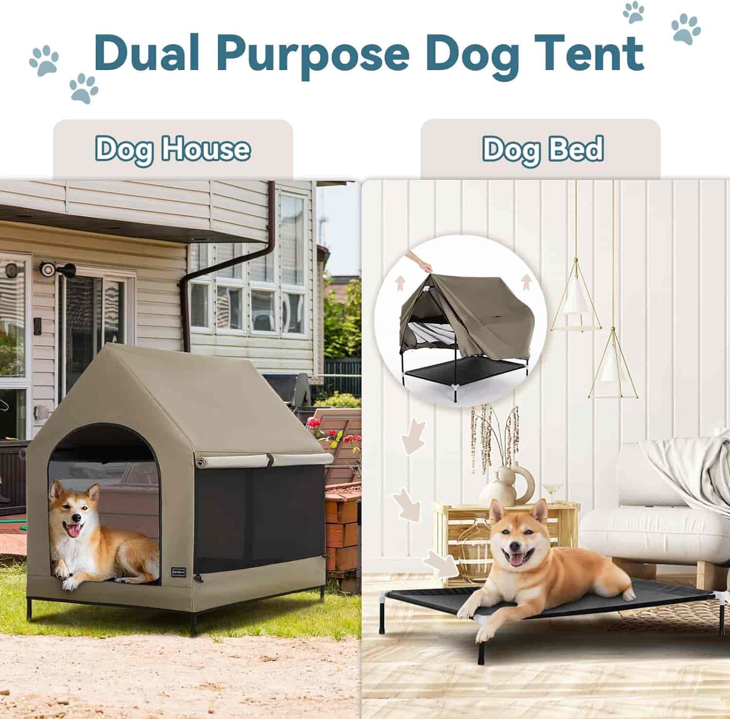 PETSFIT Modern Dog House 36 Inch Portable Large Dog House Featuring Elevated Dog Bed