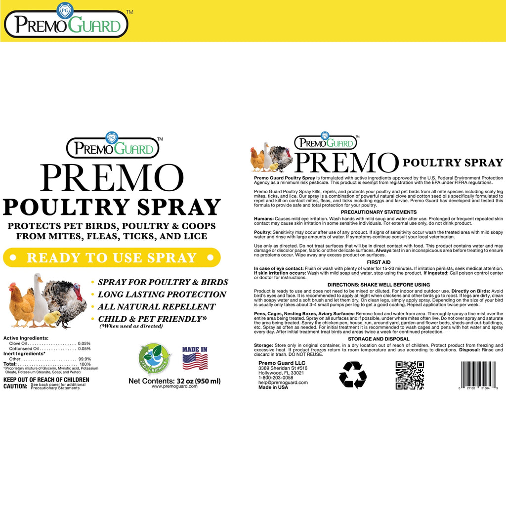 Poultry Spray - Plant Based All Natural Non-Toxic - By Premo Guard