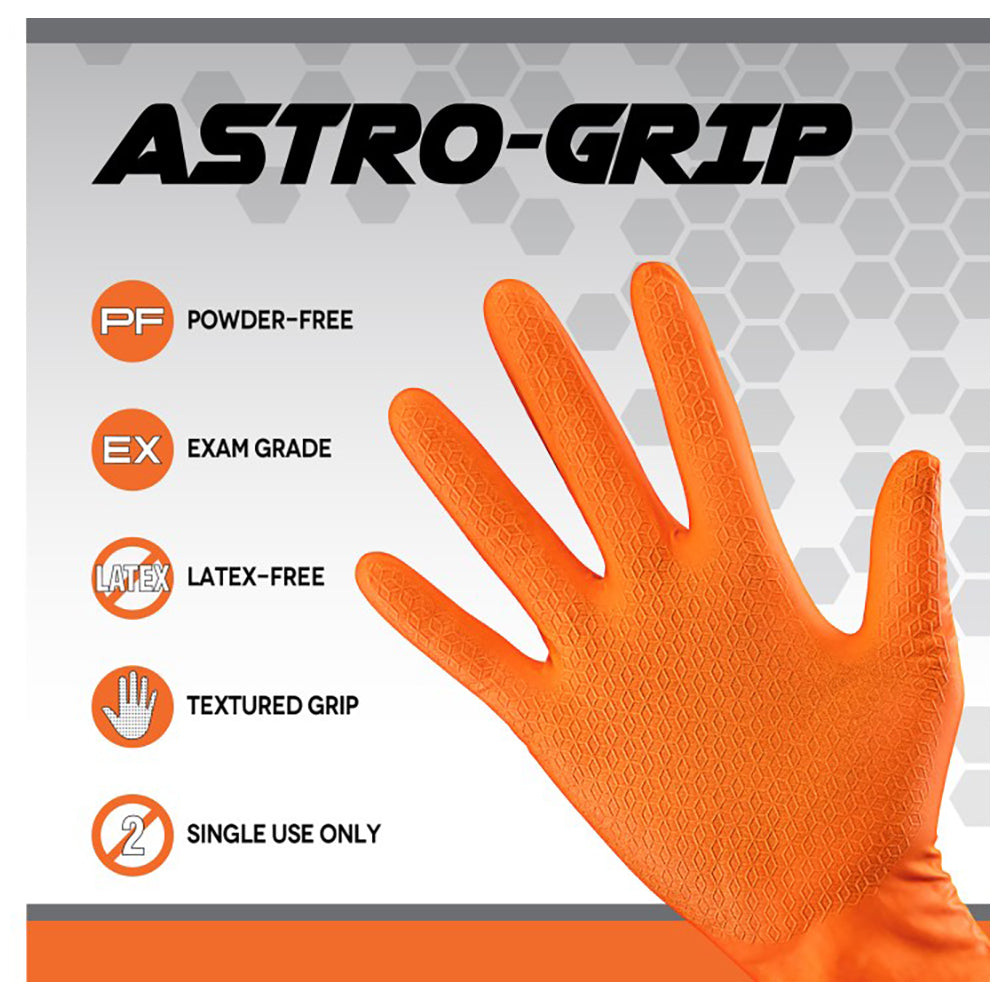 SAS Astro Grip Powder Free Nitrile Gloves, 7 Mil, Orange - Large (box of 100)