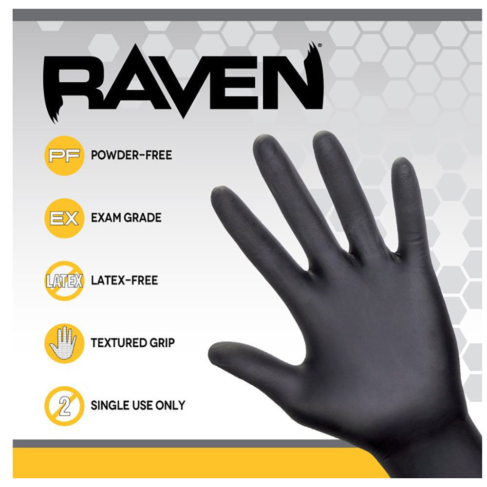SAS Raven Powder Free Nitrile Gloves, 7 Mil, Black - Medium (box of 50)