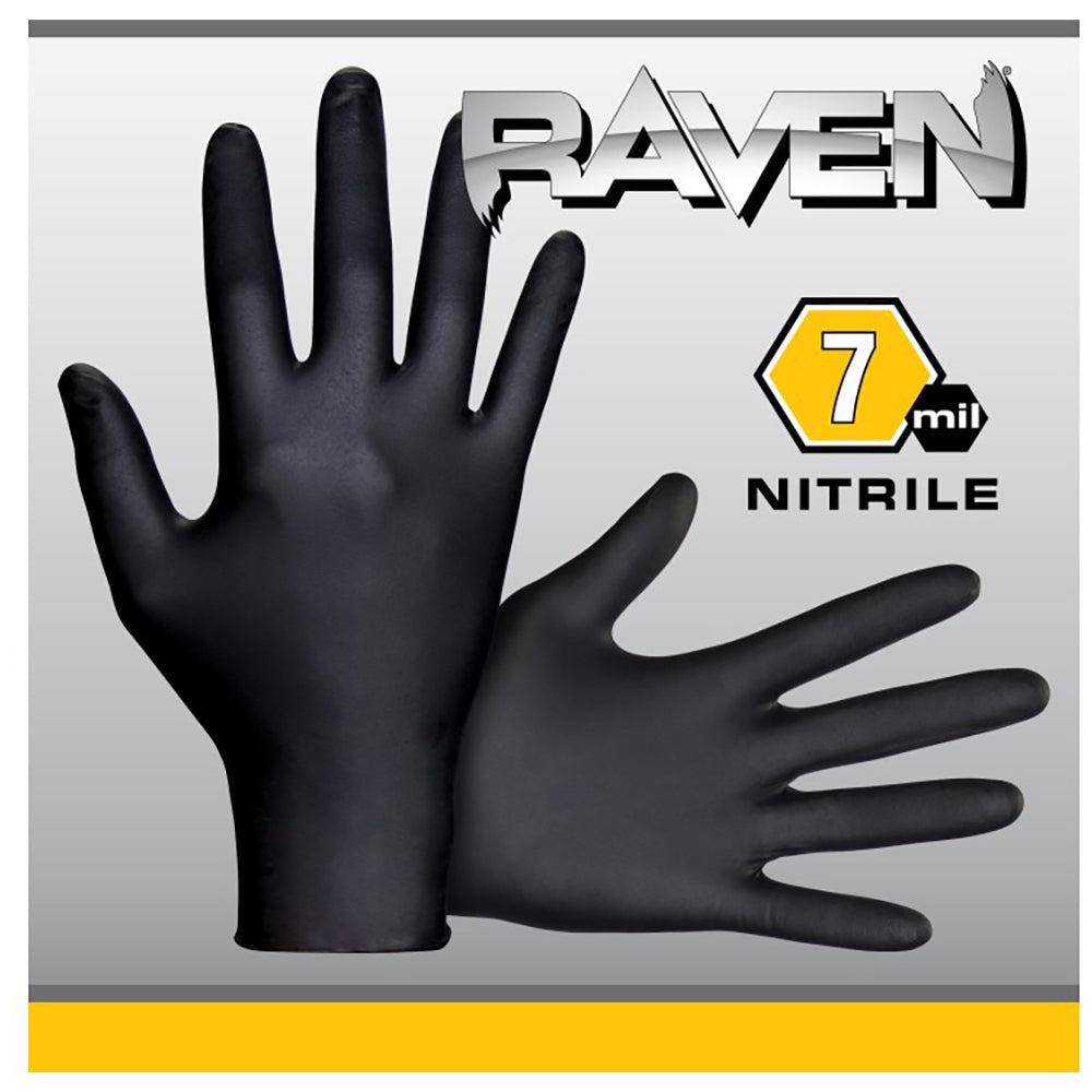 SAS Raven Powder Free Nitrile Gloves, 7 Mil, Black - X-Large (box of 50)