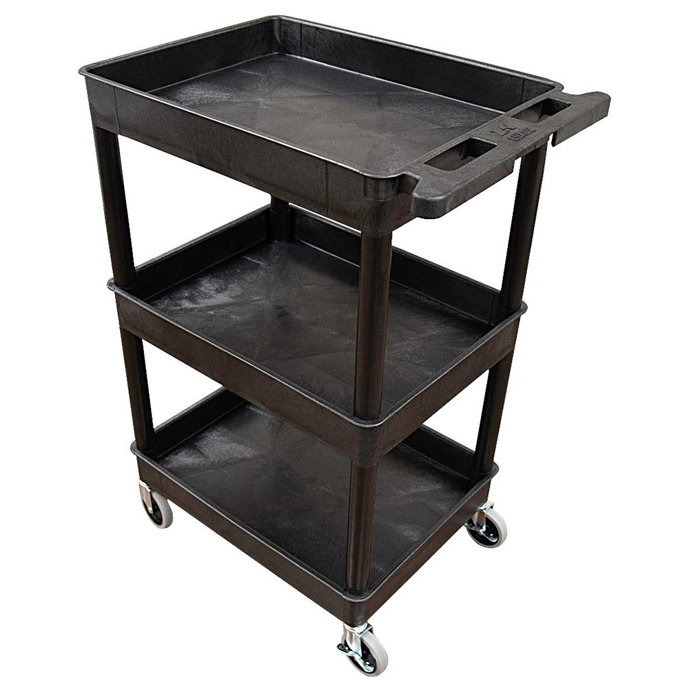 Luxor ENDURA 34" Three-Shelf Utility Cart, 24" x 18" - Black