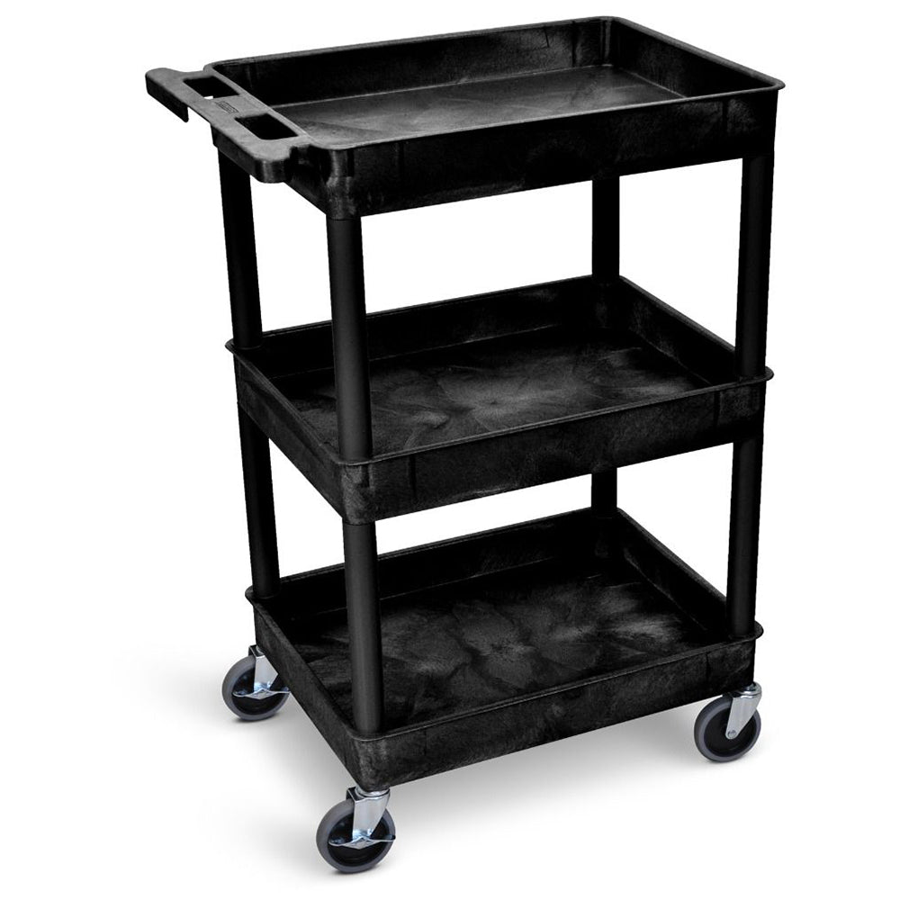 Luxor ENDURA 34" Three-Shelf Utility Cart, 24" x 18" - Black