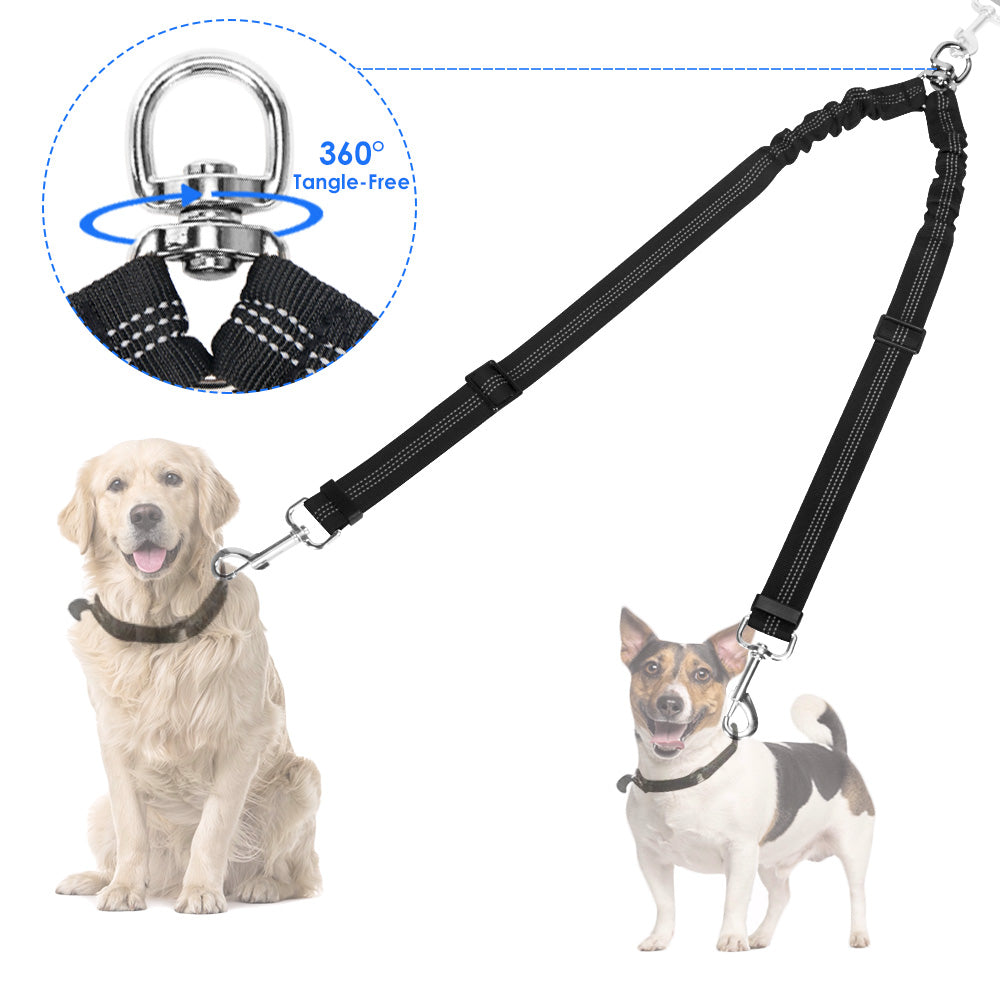 Double Dog Adjustable Leash Coupler - Black
