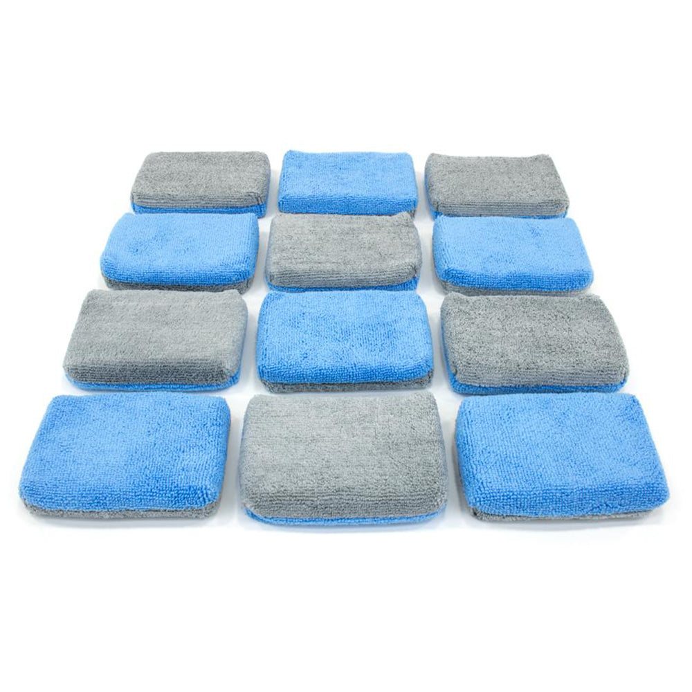 Autofiber Thin [Saver Applicator Terry] Microfiber Coating Applicator Sponge - 5" x 3.5", Blue/Gray (12 Pack)