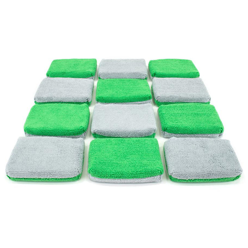Autofiber Thin [Saver Applicator Terry] Microfiber Coating Applicator Sponge - 5" x 3.5", Green/Gray (12 Pack)