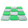 Autofiber Thin [Saver Applicator Terry] Microfiber Coating Applicator Sponge - 5" x 3.5", Green/Gray (12 Pack)