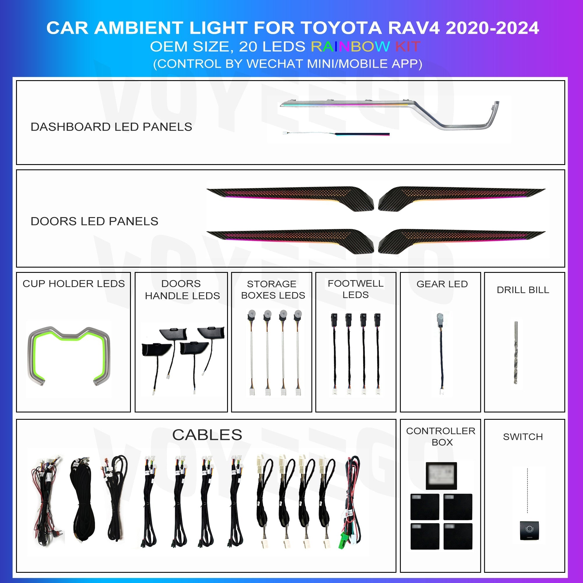 RAV4 2020-2021 Ambient Lighting | Carbon Fiber Rainbow