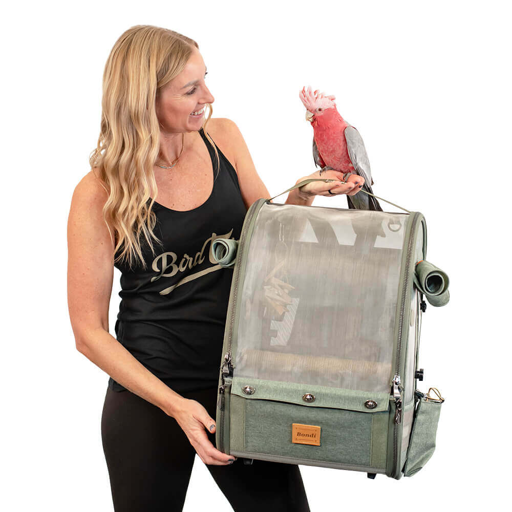 Ibiyaya Medium Size TrackPack, Backpack Bird Travel Carrier with Perch – Jungle Green