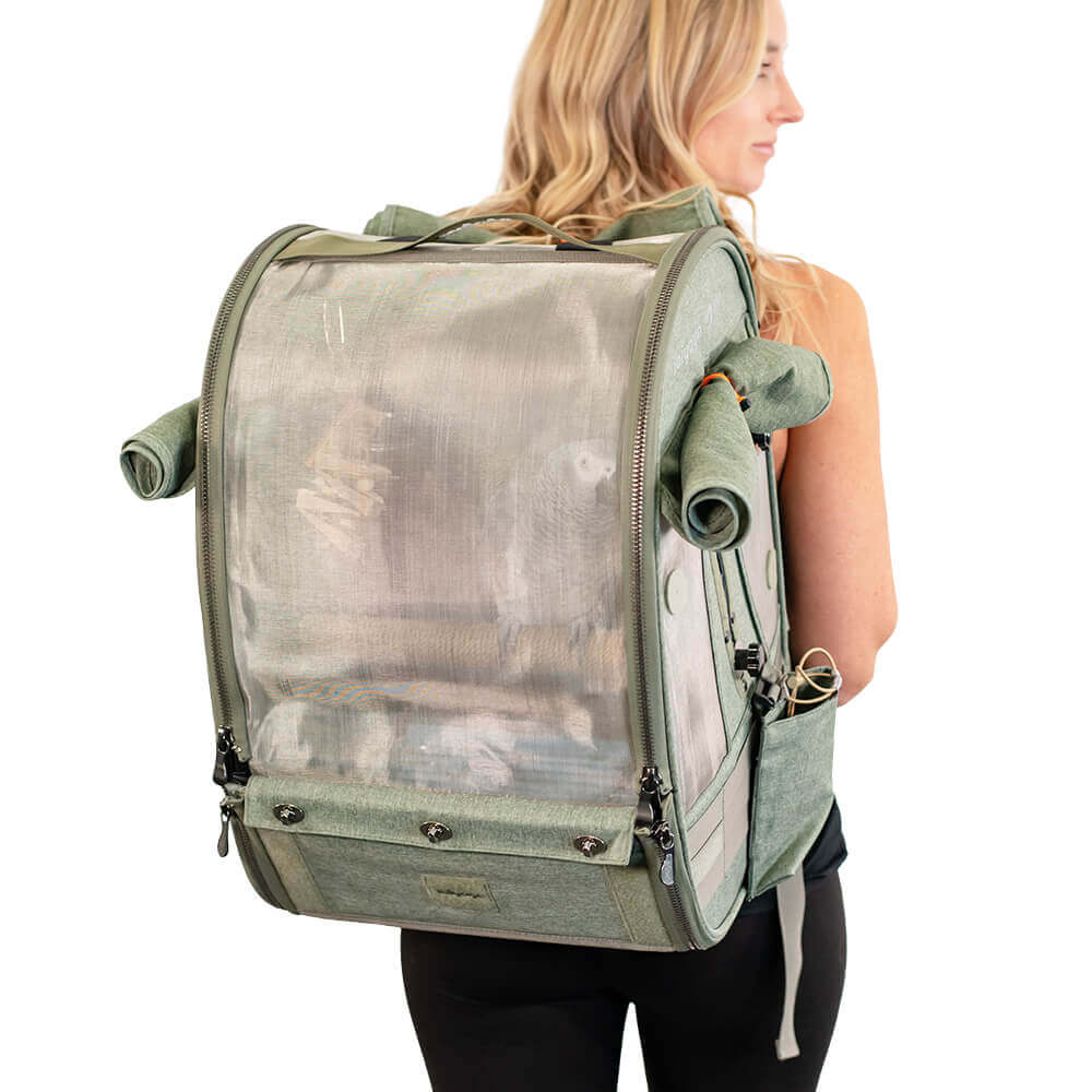 Ibiyaya Medium Size TrackPack, Backpack Bird Travel Carrier with Perch – Jungle Green