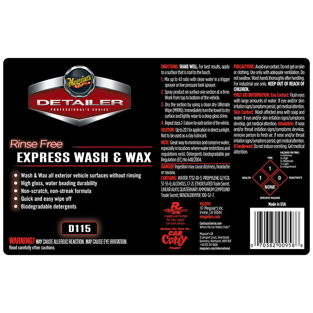 Meguiar's Secondary Label - Rinse Free Express Wash & Wax #D115