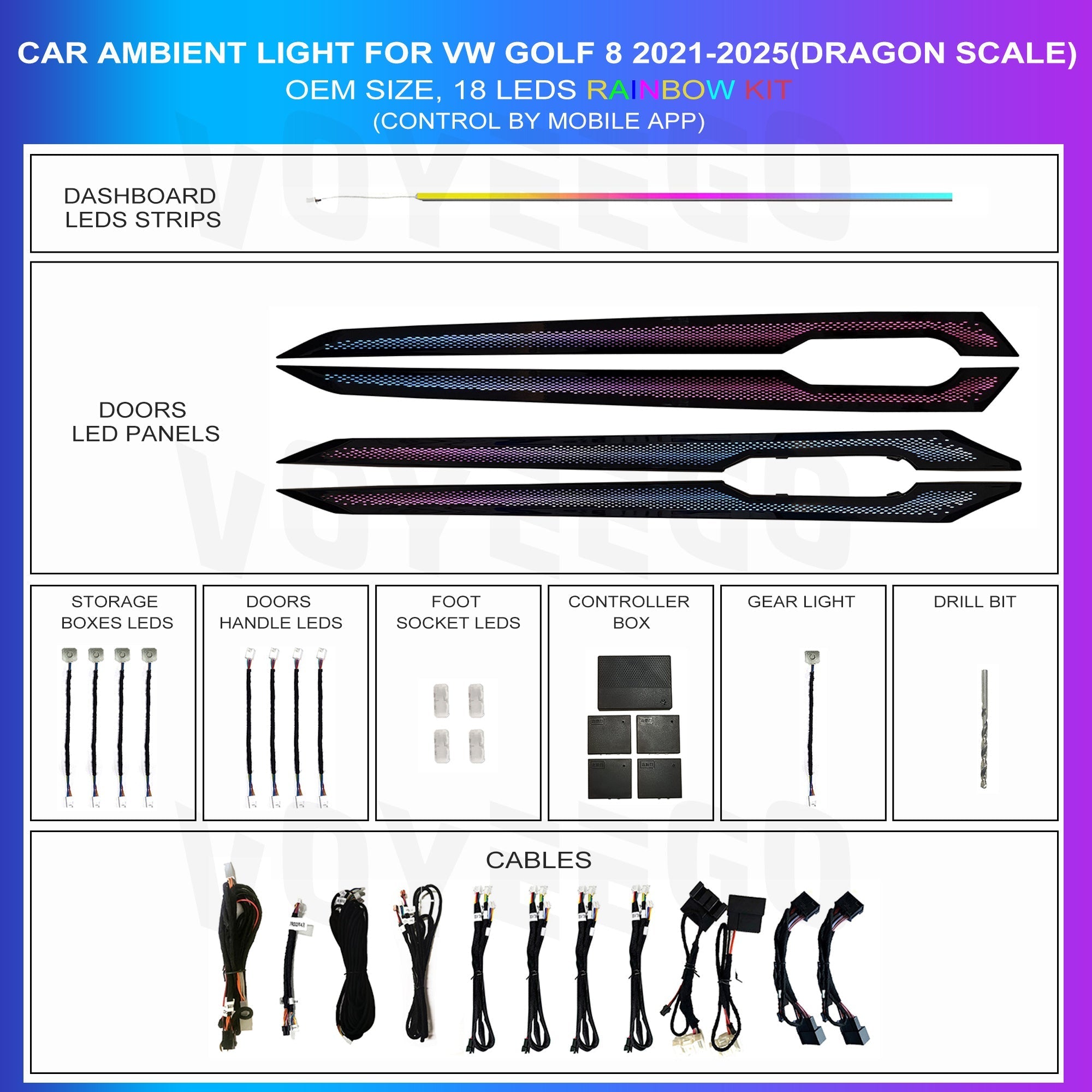 Golf mk8 2021-2025 Ambient Lighting Kit | Dragon Scale Patterns