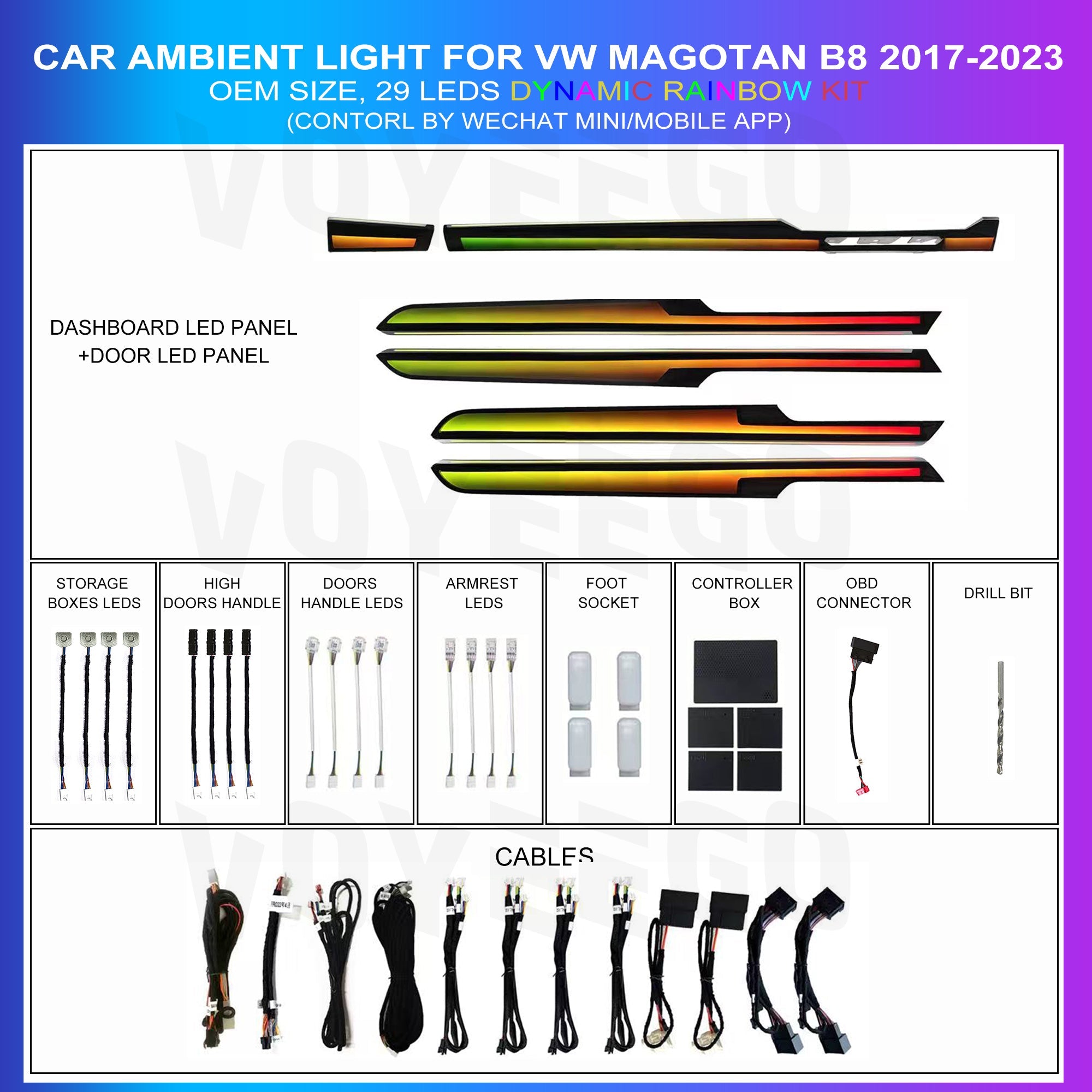 Magotan Passat B8 B8.5 2017-2023 Ambient Lighting | Dynamic Rainbow | 29 Leds