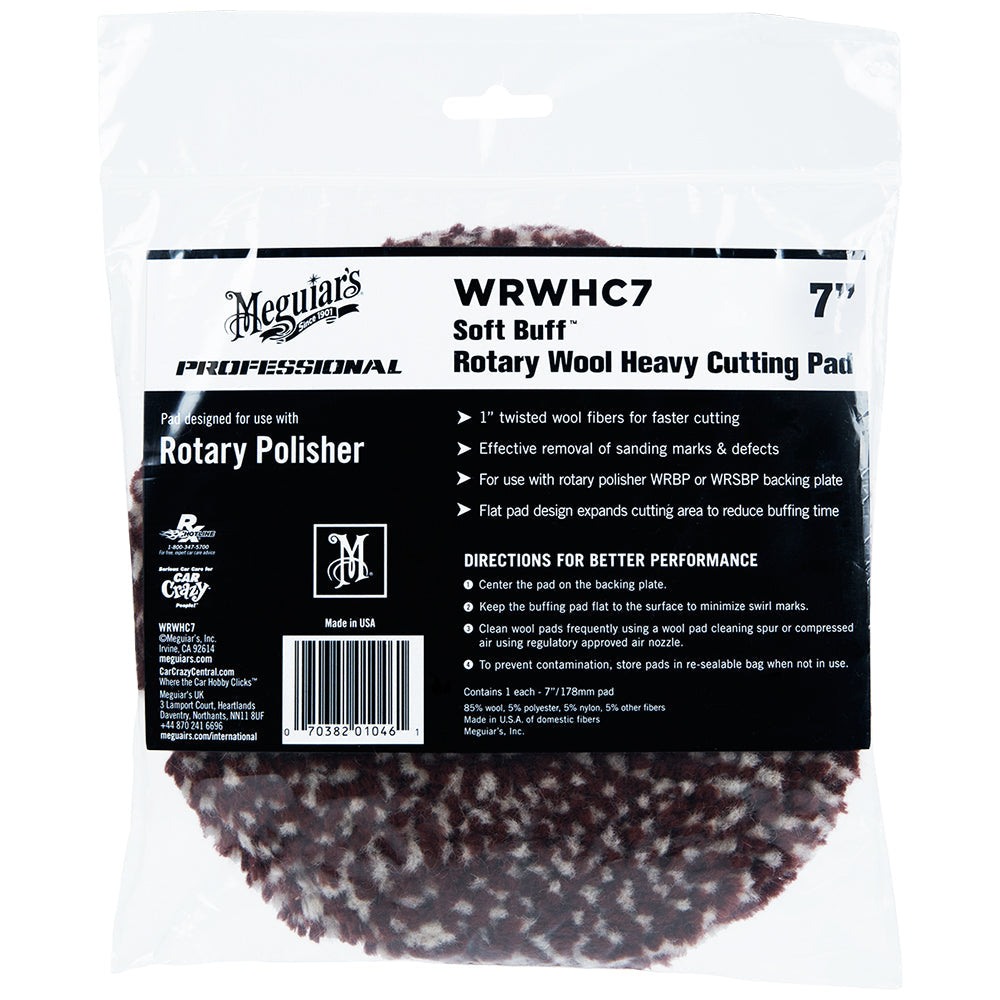 Meguiar's Soft Buff Rotary Heavy Cutting Wool Pad, WRWHC7 - 7"