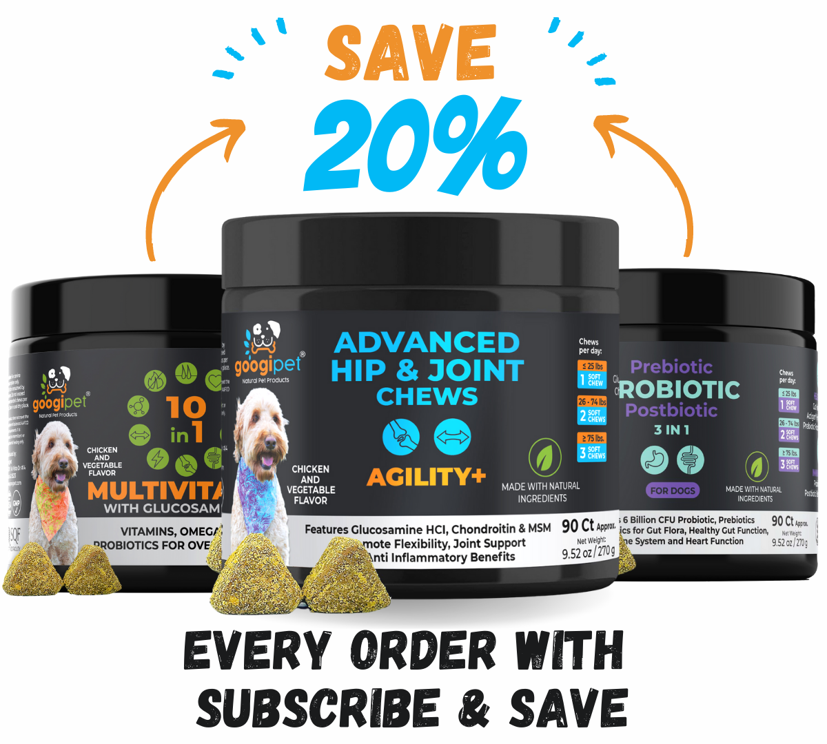 Googipet Agility+ Advanced Hip and Joint Chews for Dogs