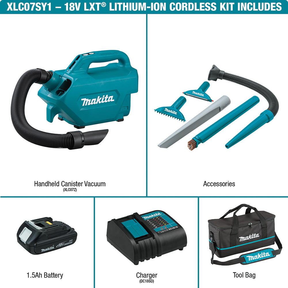 Makita 18V LXT Lithium-Ion Compact Handheld Canister Vacuum Kit (1.5Ah)