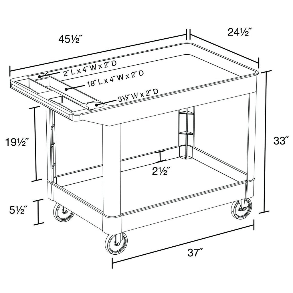 Luxor Heavy Duty Utility Cart With 2 Tub Shelves - Black