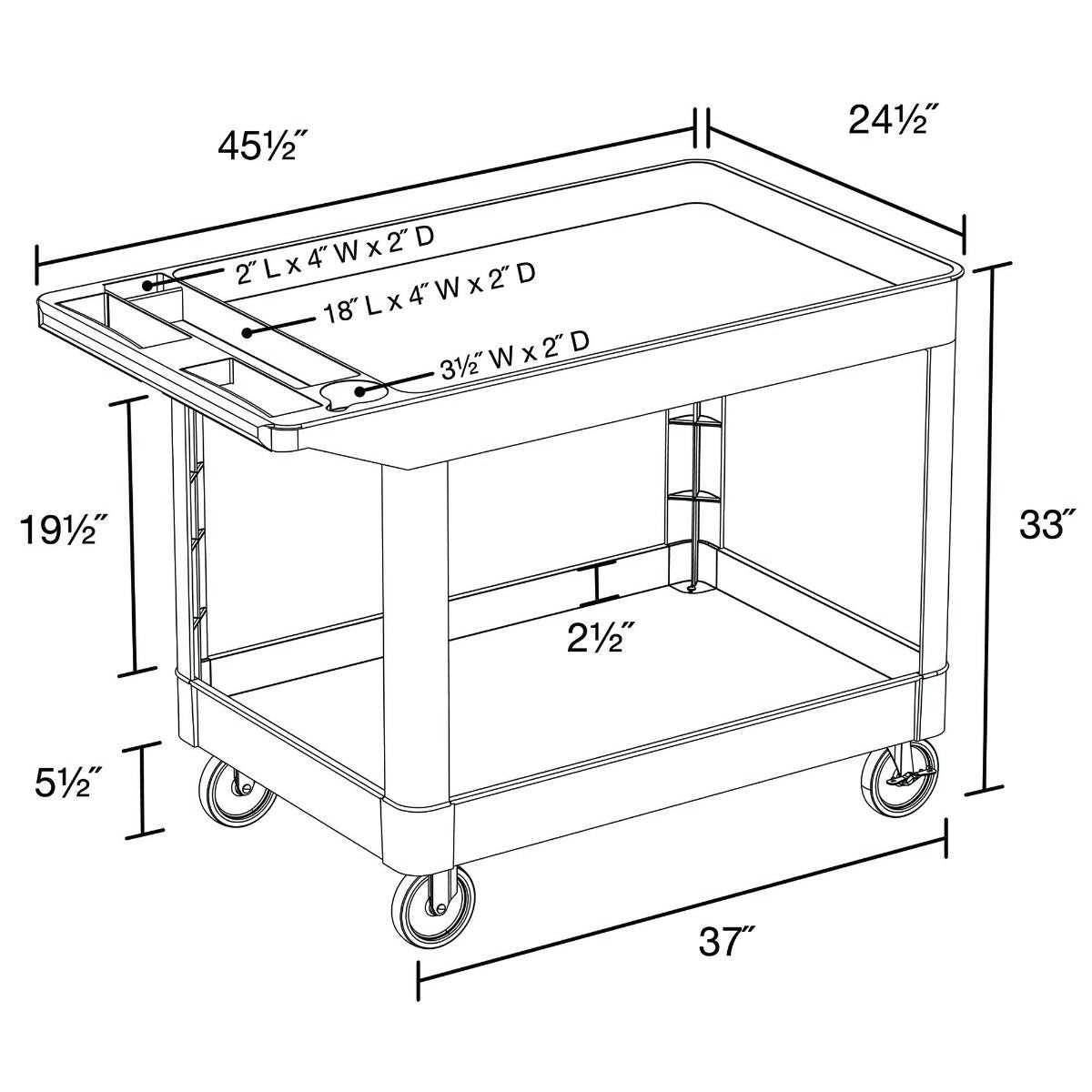 Luxor Heavy Duty Utility Cart With 2 Tub Shelves - Black