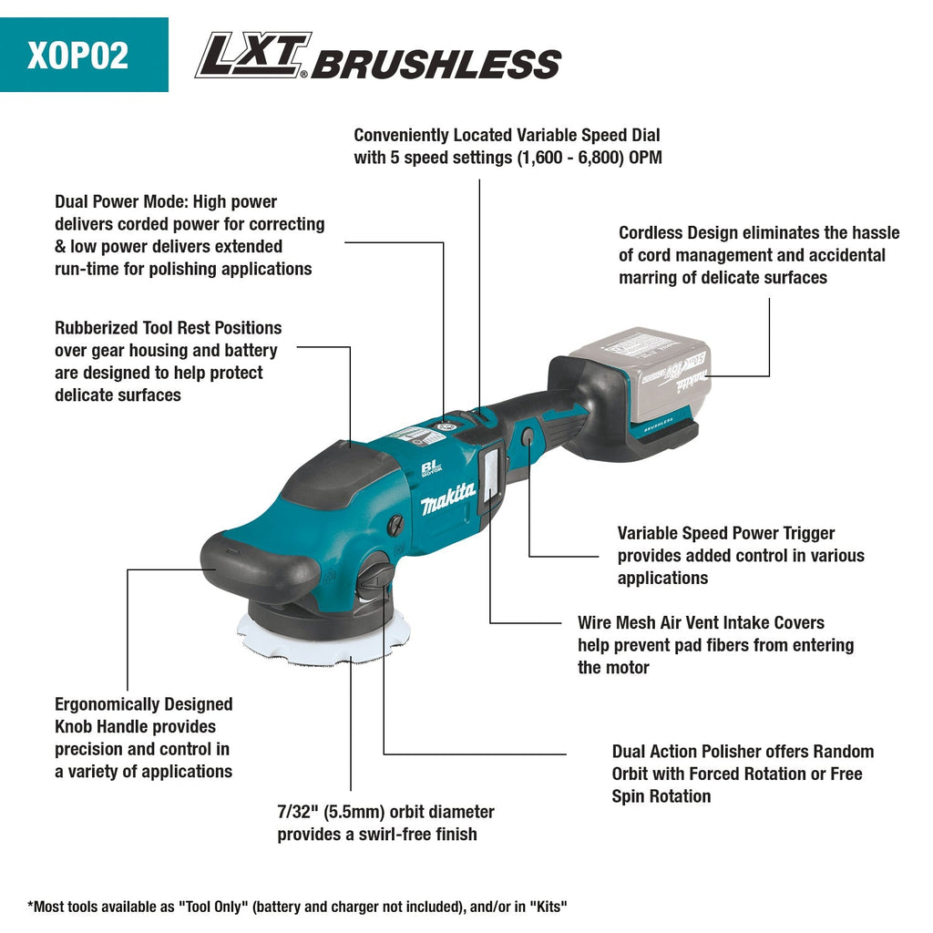 Makita 18V LXT Lithium-Ion Brushless Cordless 5" / 6" Dual Action Random Orbit Polisher (Tool Only)