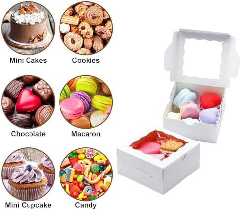 100pcs Cookie Boxes 4x4x2 Inch: Bakery Boxes with Window Dessert Treat Boxes Chocolate Covered Strawberries Boxes for Christmas Valentine's Mother's Day