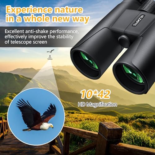 10x42 Binoculars for Adults with Phone Adapter,Birding Binoculars for Adults HD 10x42,Bird Watching Binoculars,Easy Focus, BAK4,Binoculars for Hunting Travel Mountaineering (Black)