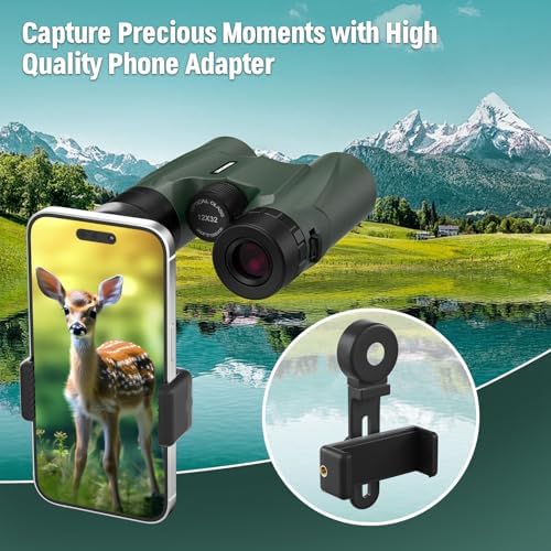 12X32 Compact HD Binoculars for Adults Hight Powered with Phone Adapter - Large View Binoculars Clear Low Light Vision- Lightweight & Waterproof Binoculars for Bird Watching Travel Cruise Ship Hunting
