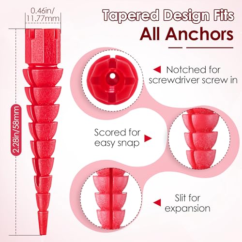 15 Pcs Wood Anchor, Stripped Screw Hole Repair Kit for Wood, Door, Fixing Stripped Screw Holes, Fits Wood Screws Sizes #2 to #16, Screw Holes from Stripped to Gripped, Red
