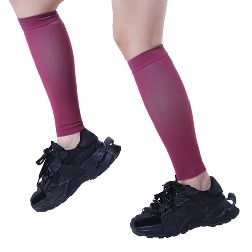 15-20mmHg 1 Pair Calf Compression Sleeve Men and Women Wide Calf Sleeve Brace Compression Socks for Leg Support, Shin Splint,Pain Relief (MAROON, Medium)