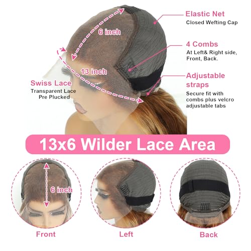 13x6 Deep Wave Lace Front Wigs Human Hair Pre Plucked #4/27 Highlight Ombre Colored Glueless Wigs Water Wave Honey Blonde Curly Lace Frontal Wigs Human Hair for Women with Baby Hair 22 Inch