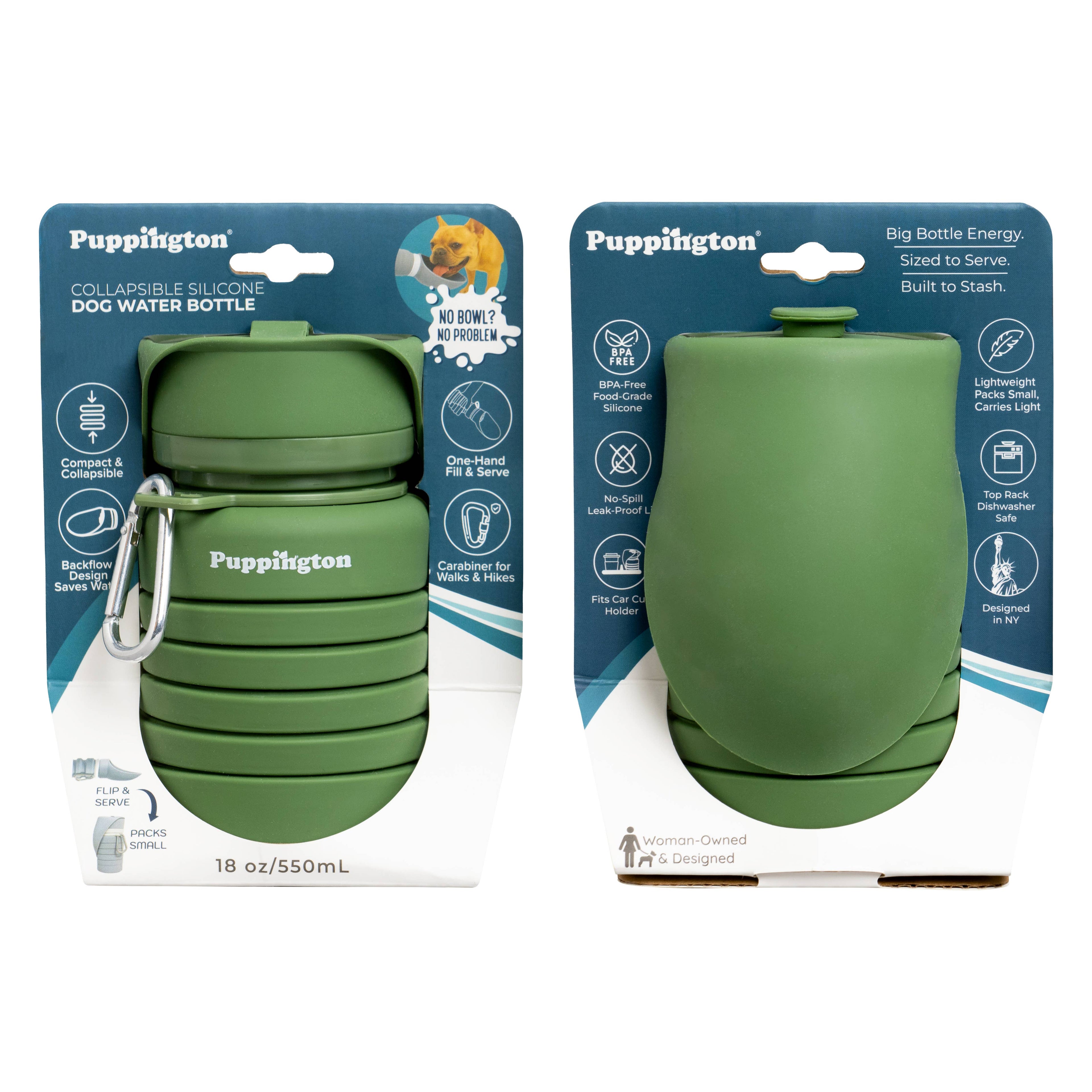 Puppington Collapsible Water Bottles for Dogs - Leakproof, Compact, BPA free