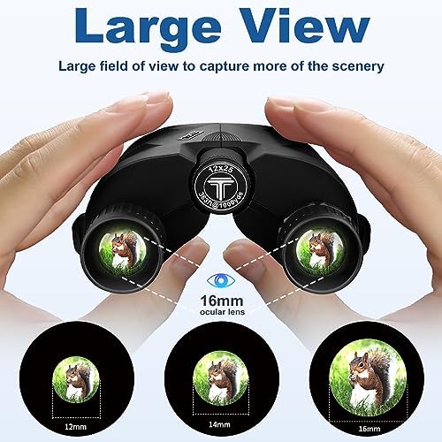12x25 Compact Binoculars for Adults and Kids - High Powered Binoculars with Clear Low Light Vision and Large Eyepiece, HD Easy Focus Binoculars for Bird Watching, Concerts and Sport Games
