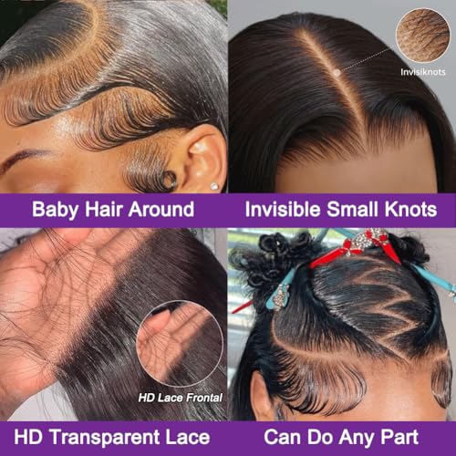 13x6 Lace Front Wigs Human Hair Pre Plucked 200 Density Body Wave HD Lace Frontal Wigs Human Hair for Women Glueless Wigs 100% Human Hair for Black Women with Baby Hair Natural Color 30 Inch
