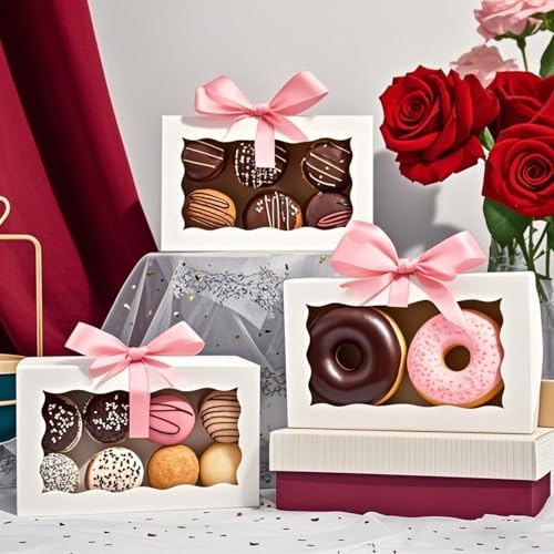 100pcs 7x4.33x1.5 Inch White Bakery Boxes with Window Cookies Boxes Cake Pop Boxes Chocolate Truffle Boxes Macaron Boxes Browines Treat Boxes for Christmas Valentine's Easter Mother's Day