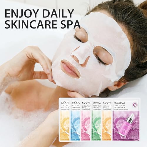 12 Pack Collagen Serum Sheet Masks - Hydrating & Smoothing, Moisturizing & Nourishing for All Skin Types
