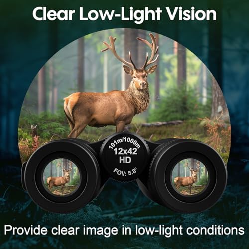 12x42 UHD Waterproof Binoculars for Adults: Aurosports High Powered Binoculars Easy Focus - Large View Lightweight Binoculars with Clear Low Light Vision for Bird Watching Hunting Trip Hiking Black