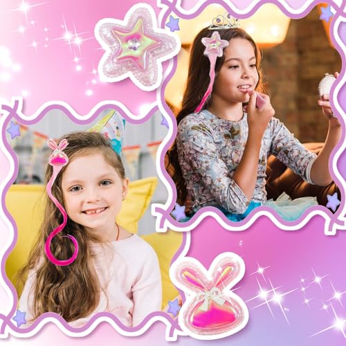 12 Pieces Hair Clips for Girls, Bow Curly Pink Gradient Hair Extensions for Kids, Little Girl Hair Clips Accessories for Ponytails Princess Dress Up